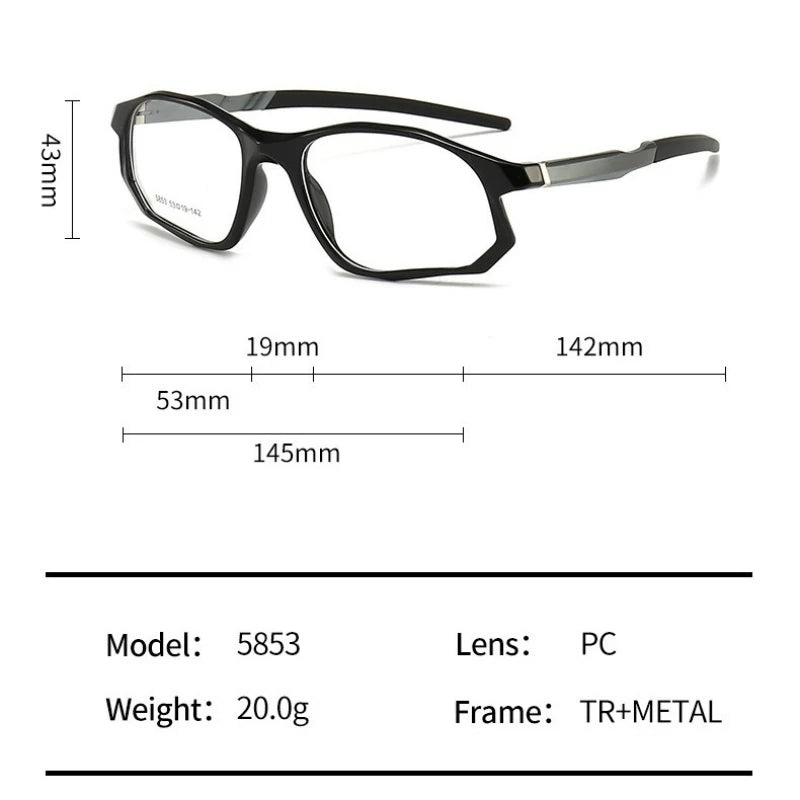 YIMARUILI New Fashion Sports Glasses Men and Women TR90 Spring Leg Design Big Face Optical Prescription Eyeglasses frame 5853
