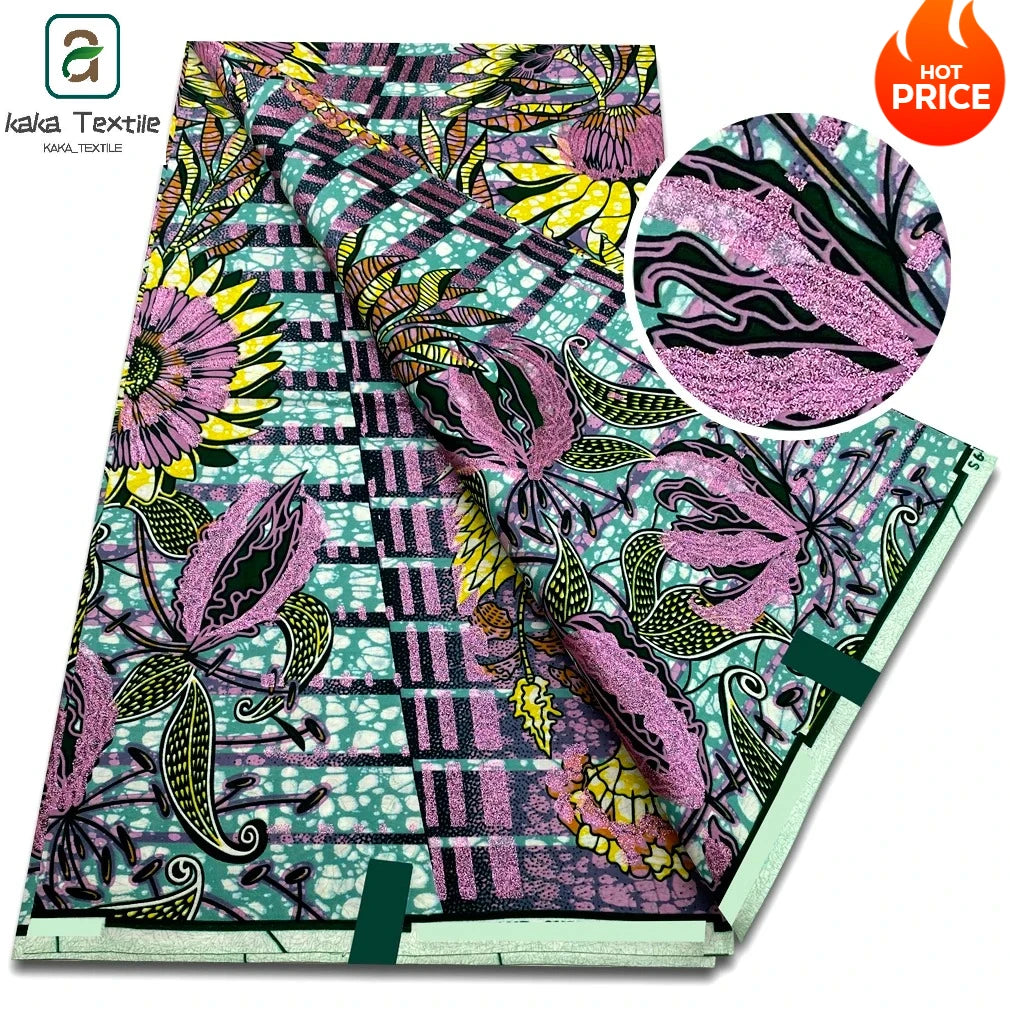 Latest African Grand Golden Wax Fabric Super Good Quality Women Pagne Flash Cotton Prints Batik Ankara Glitter Tissus 6yards