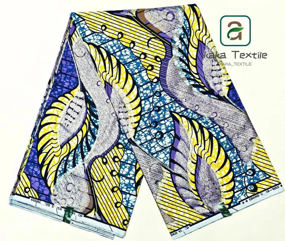 New African Grand Wax Fabric Glitter Grand Golden Wax Fabric Cotton Ankara Golden Wax Flash Gold Pagne Print Batik Good Quality