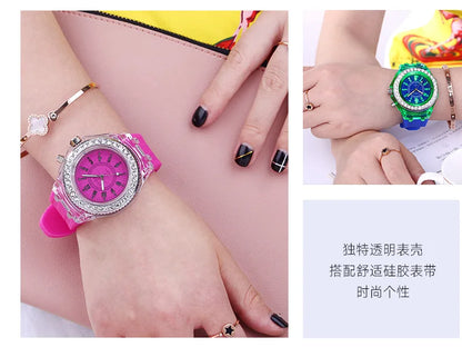 LED Light Flash Luminous Watches Women Men Boys Girls Silicone Wrist Watch Fashion Rhinestone Clock Kids Children Relogio Saati