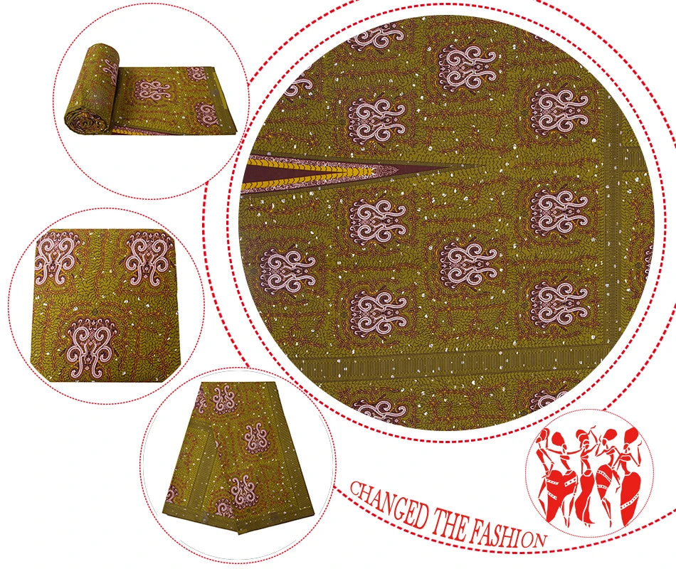 Veritablewax Fan Pattern African Fabric By the Yard Polyester Material For Handsewing High Quality Cloth for Party Dress A-27