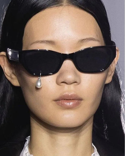 Pearl Diamond  DIY Tear Sunglasses for Women Small Frame Cat Eye Fashion Forward Mermaid Tear Aviator Eyewear