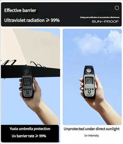 Black and white cat auto umbrella for sun and rain; cute portable sunshade with UV protection; black rubber folding sun umbrella