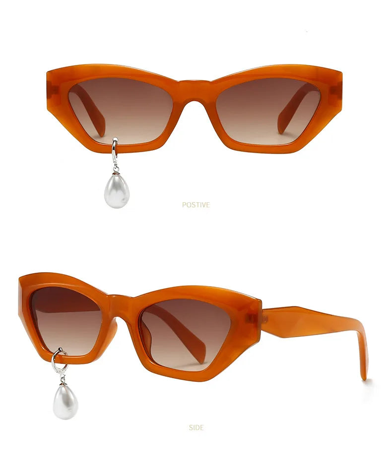Pearl Diamond  DIY Tear Sunglasses for Women Small Frame Cat Eye Fashion Forward Mermaid Tear Aviator Eyewear
