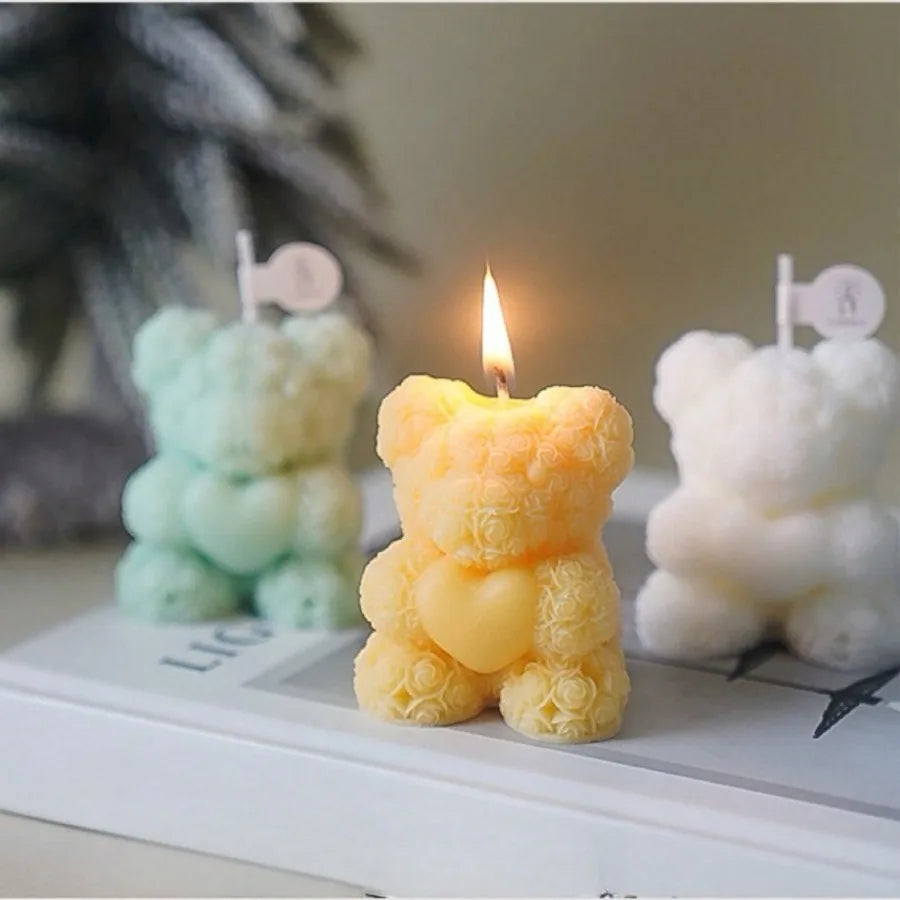 Cute Rose Teddy Bear Scented Candle Soy Wax Aromatherapy Candle Valentine's Day Romantic Gift Home Decor