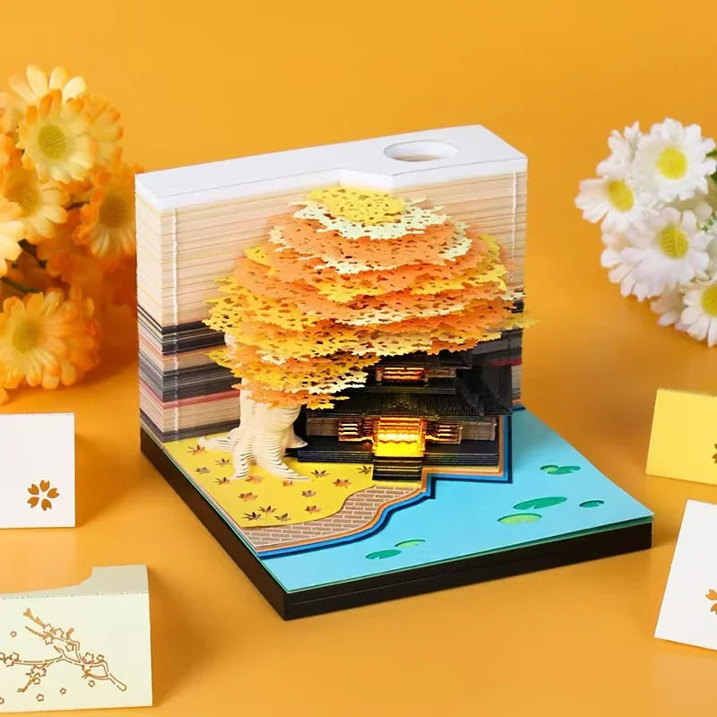 Treehouse 3D Desktop Calendar Sticky Notes Creative Crafts Souvenirs Paper Carvings Memo Pad New Year Gifts Office Ornament