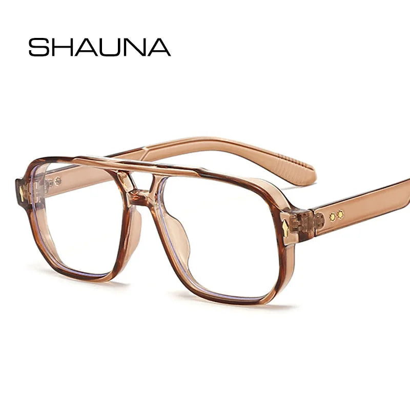 SHAUNA Double Bridges Anti Blue Light Retro Women Square Glasses Frame Fashion Men Optical Eyewear