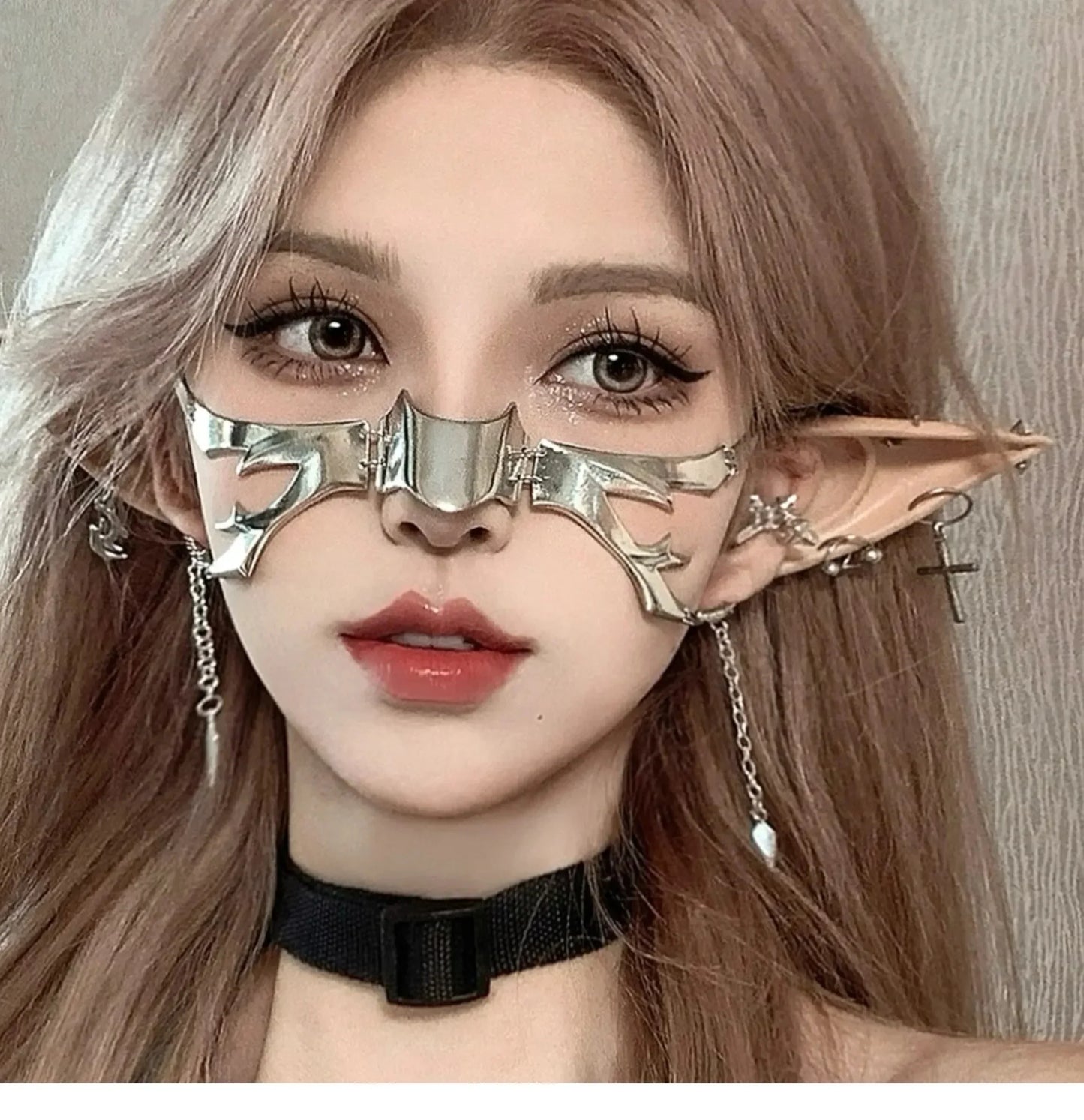 Cyberpunk Metal Mask Niche Design Irregular Fluid Mechanical Wind Earrings Lip Rings Adjustable Face Accessories for Men
