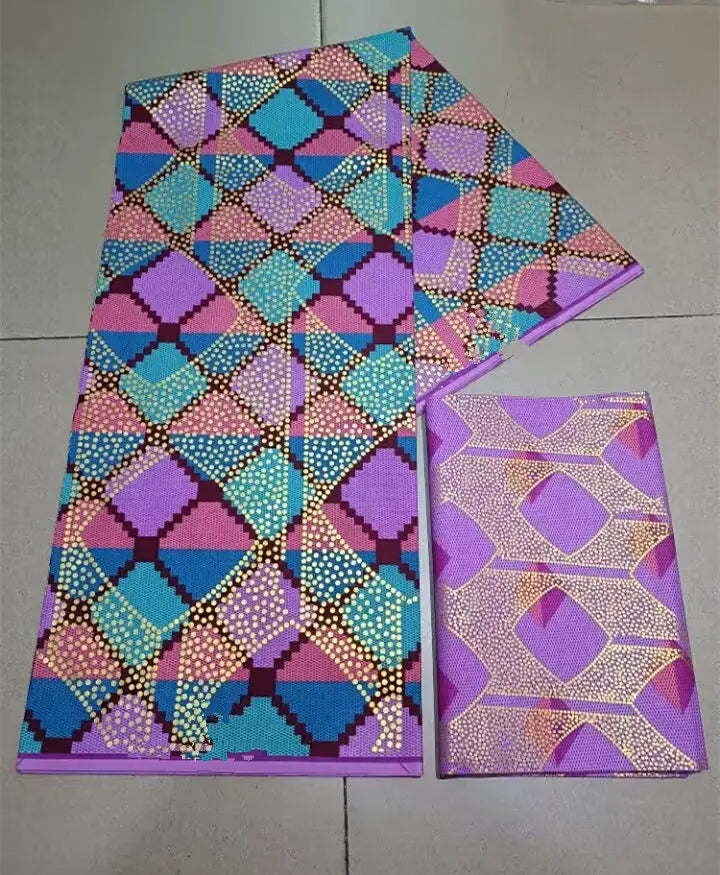 KENTE 4+2YARD 2024 Latest Design 6 Yards/lot African Fabric Gold Powder Ankara 100% Cotton Farbic For Sewing Wax Print Fabric