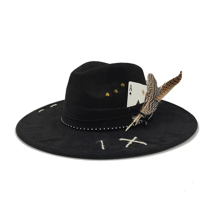 Handmade Fedora Hat suede Men's and Women's Hat feather vintage Fashion Jazz hat Top hats flat Panama sombrero mujer British hat