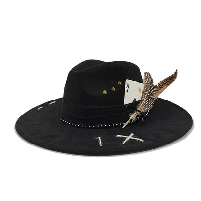 Handmade Fedora Hat suede Men's and Women's Hat feather vintage Fashion Jazz hat Top hats flat Panama sombrero mujer British hat