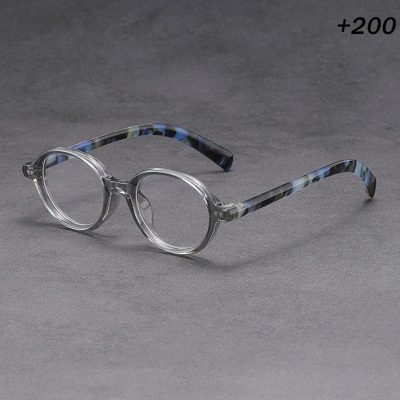 Clear Round Reading Glasses Blue Tortoise Temple Presbyopic Eyewear +1.0 to +4.0 Unisex Lightweight Magnifier for Men Women