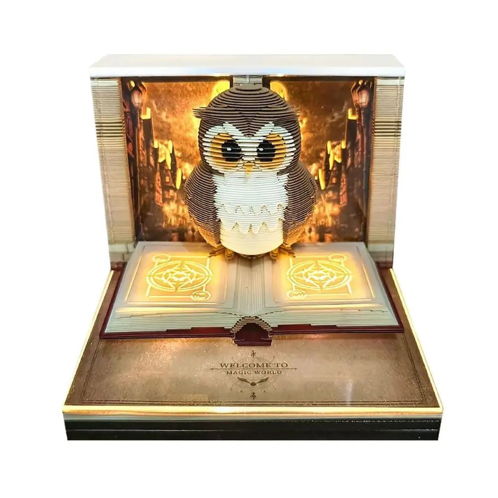2026 Paper Sculpture Calendar 3D Owl Tear-off Calendar Paper Sculpture Art Memo Notepad Desk Calendar Sticky Notes Bookmark