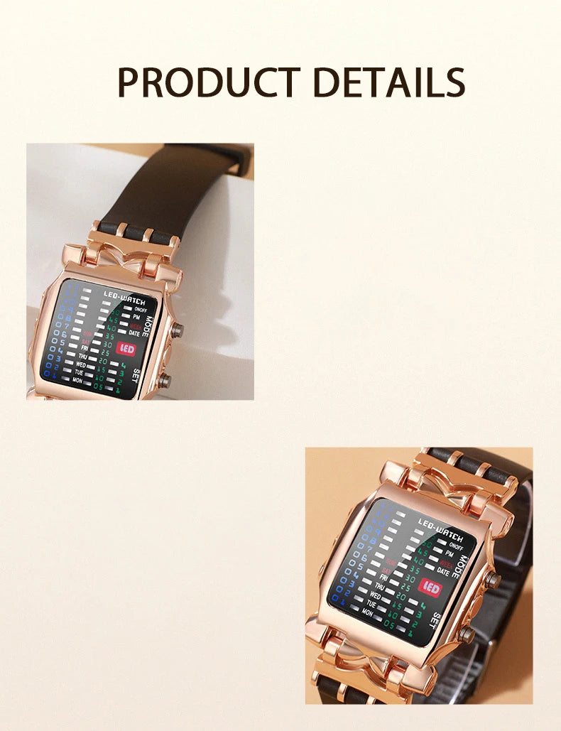 LED Watch Men Fashion Creative Crab Type Electronic Watch Luminous Binary Gift Business Style Cool Waterproof Multi Function