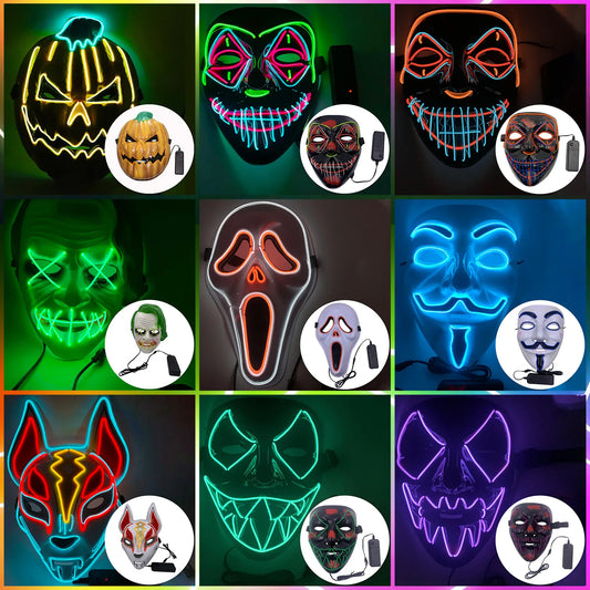 Halloween Mask Mixed Color Led Mask Party Masque Masquerade Masks Neon Maske Light Glow In The Dark Horror Mask Glowing Masker
