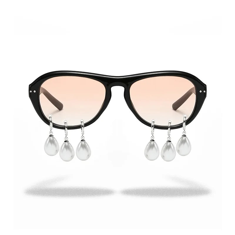 Pearl Diamond  DIY Tear Sunglasses for Women Small Frame Cat Eye Fashion Forward Mermaid Tear Aviator Eyewear