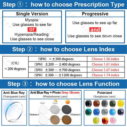 BLMUSA Retro Large Frame Ultralight TR Non-Slip Sports Myopia Glasses Anti Blue Light Prescription Reading Driving Sunglasses