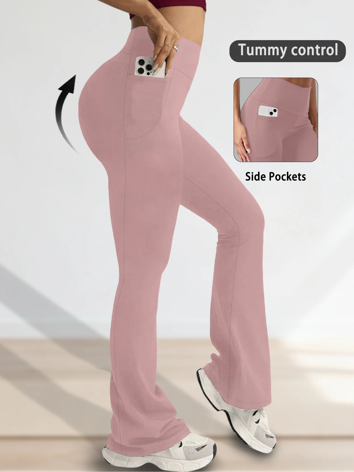 Women Flare Leggings with Pockets High Waisted Super Soft Tummy Control No See Through Yoga Running Workout Home Casual