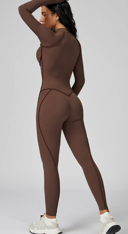 Women's Contrast Collar Half-Zip Bodysuit One-Piece High-Intensity Fitness Sports Jumpsuit Yoga Suit