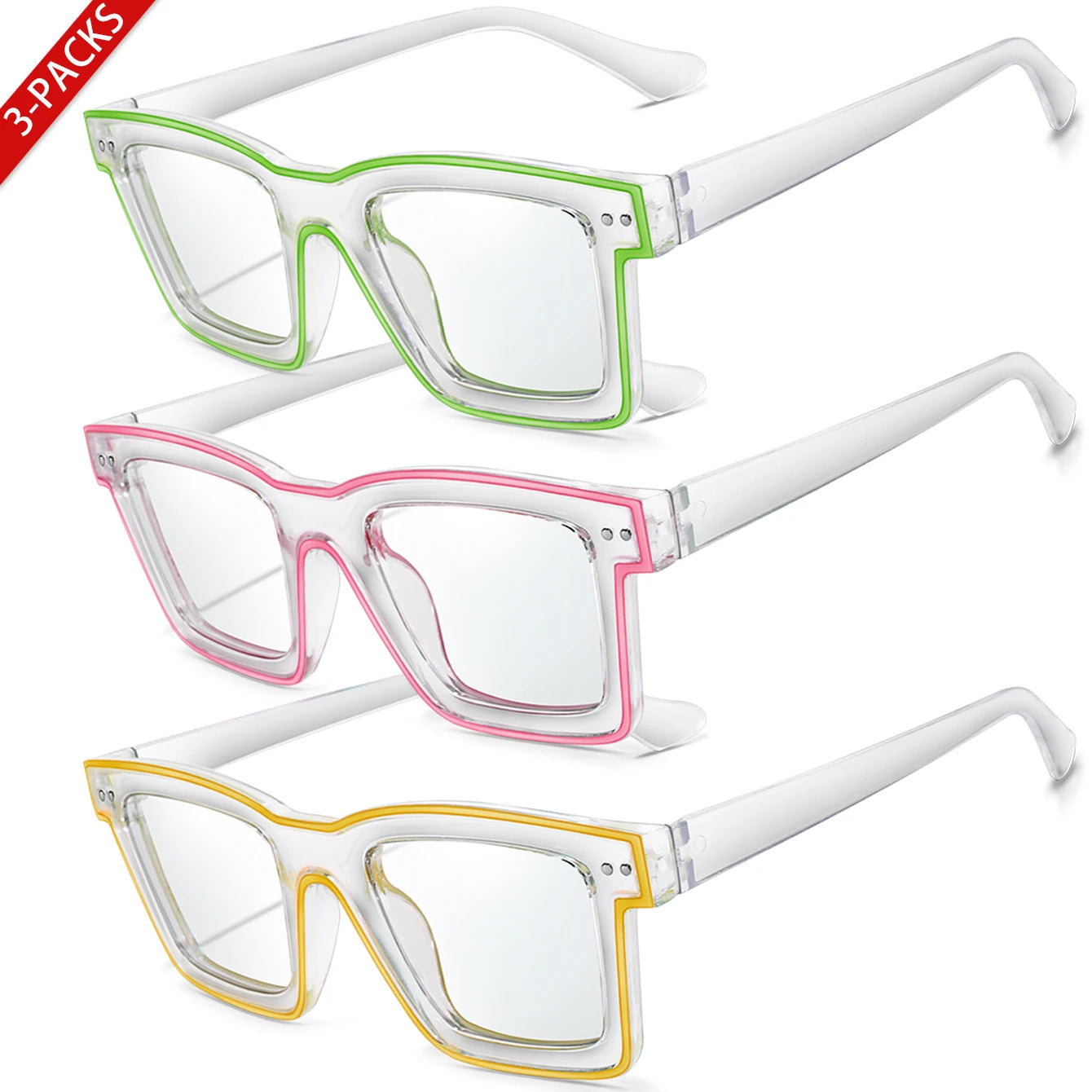 3 Pairs Fashion Casual Sunglasses For Women Large Transparent Shades Eyewear Daily Outfit shopping Selfie Hiking Travel Beach