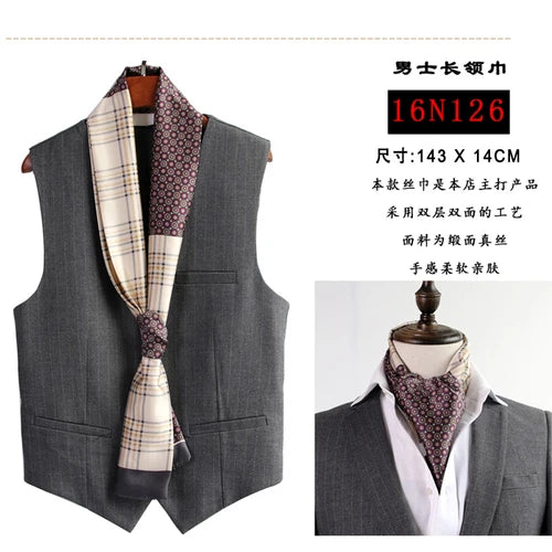 Business Scarf Hangzhou Silk Men's Scarf Long Scarf Double-Sided Trendy British European American Style Autumn Winter