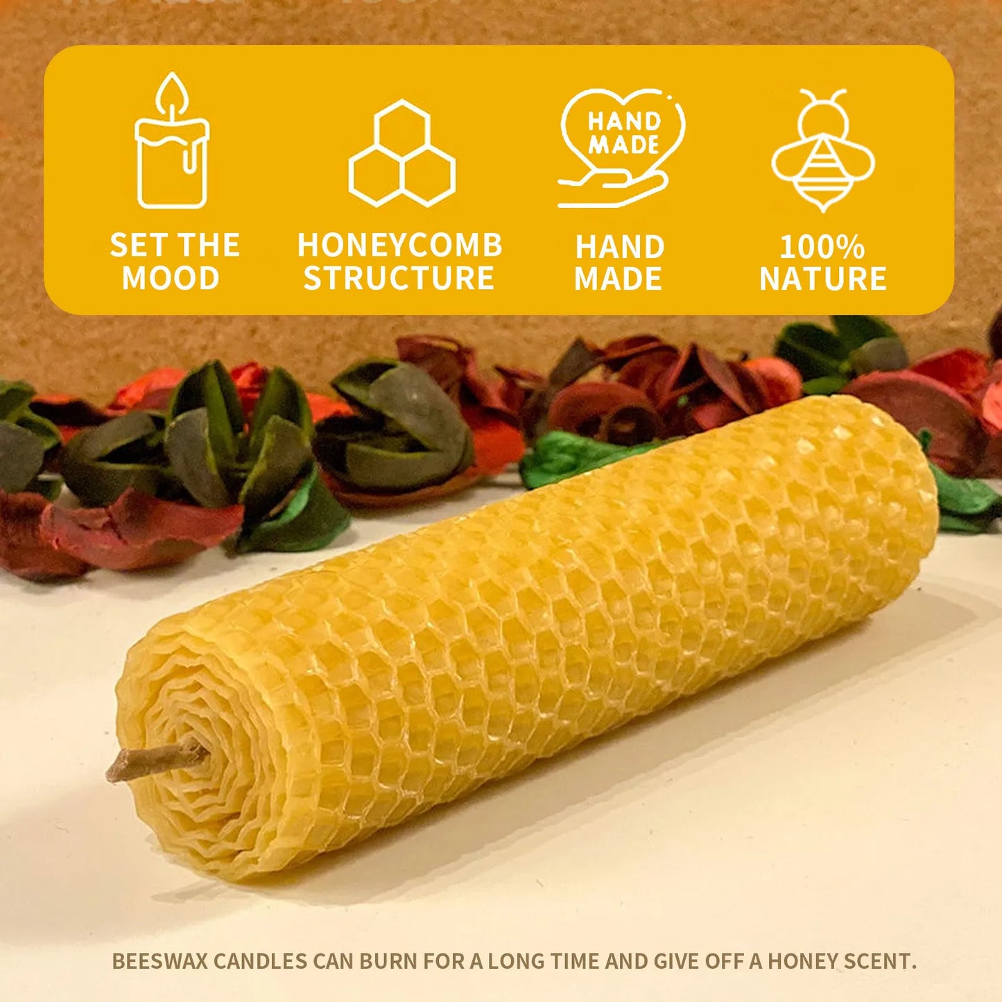 10pcs Natural Beeswax Candles Handmade No Additives Luxury High-end Candles For Candlelight Dinner Wedding Ceremony