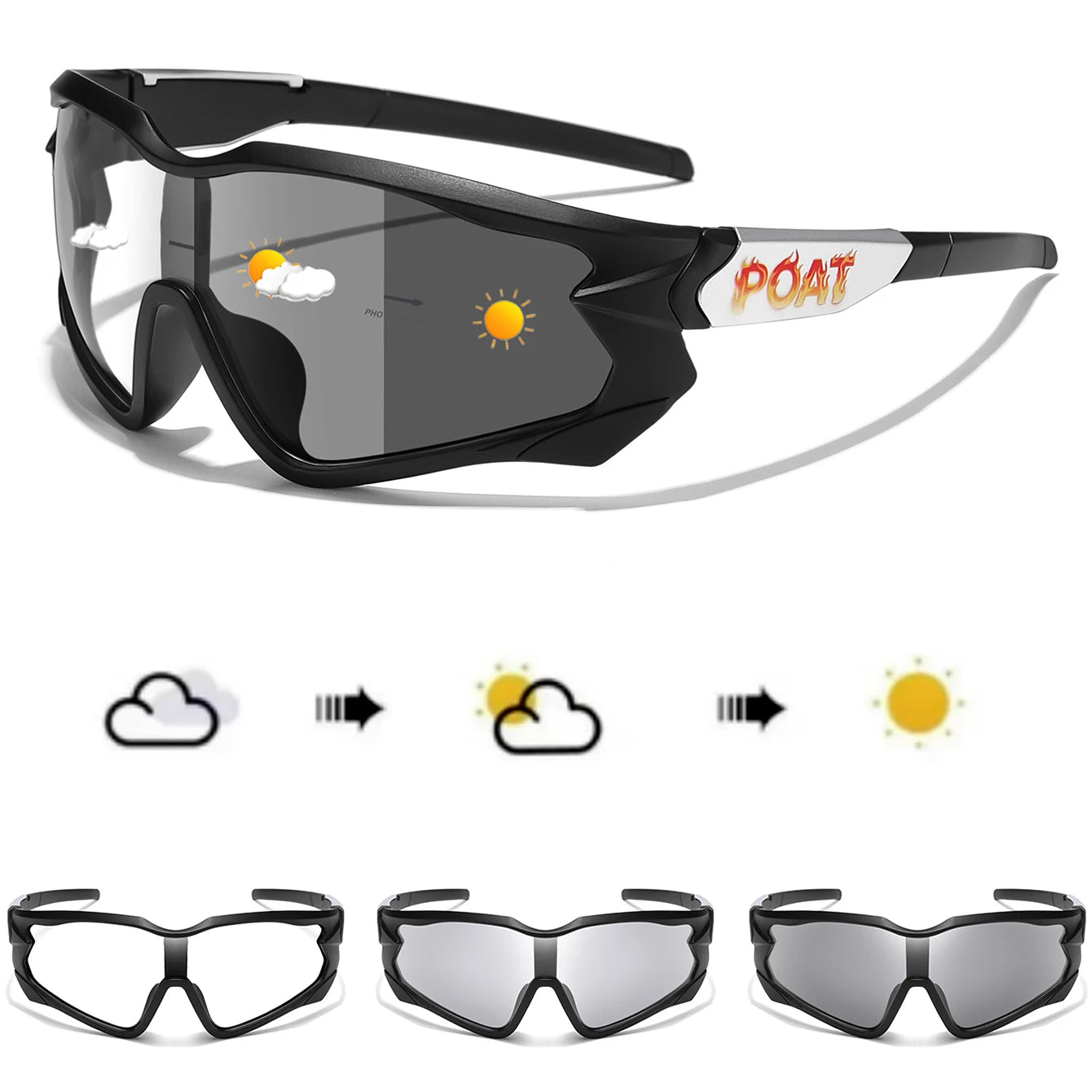 POAT Brand Photochromic Eyewear for Men Women MTB Bike Bicycle Cycling Fishing Running Glasses New Style Sunglasses Sports