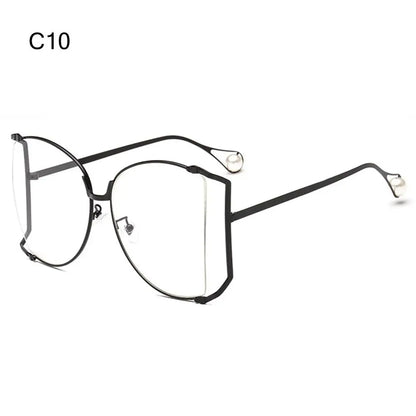UV Protection Oversized Sunglasses Street Shooting Colorful Metal Hollowing Shades Trendy Pearl Design Sun Glasses