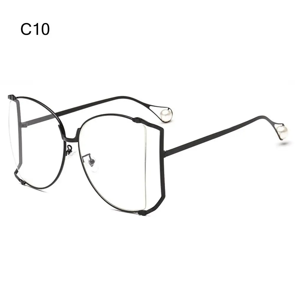 UV Protection Oversized Sunglasses Street Shooting Colorful Metal Hollowing Shades Trendy Pearl Design Sun Glasses