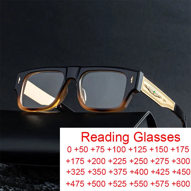 Fashion Oversized Square Reading Glasses Men Blue Light Blocking  Metal FrameGlasses Trendy Optical Presbyopia Eyeglasses0to+6.0