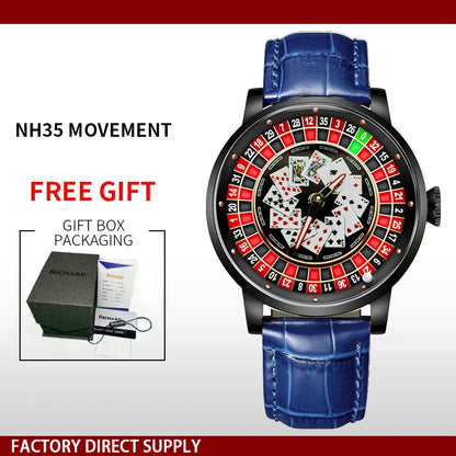 Richard New Mechanical Watch NH36 Sapphire Glass Rotating Dial Las Vegas Roulette Desktop Theme Automatic Watch Men Texas Holdem
