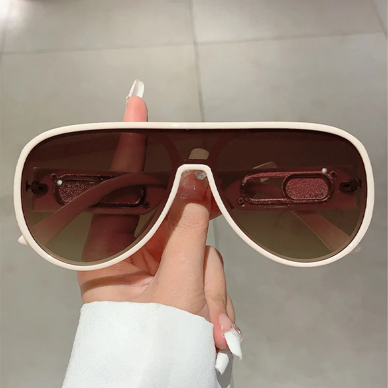 QVQV Trendy Oversized One Piece Sunglasses Women Summer Fashion Thick Frame Pilot Sun Glasses Luxury Brand Outdoor Y2K Shades