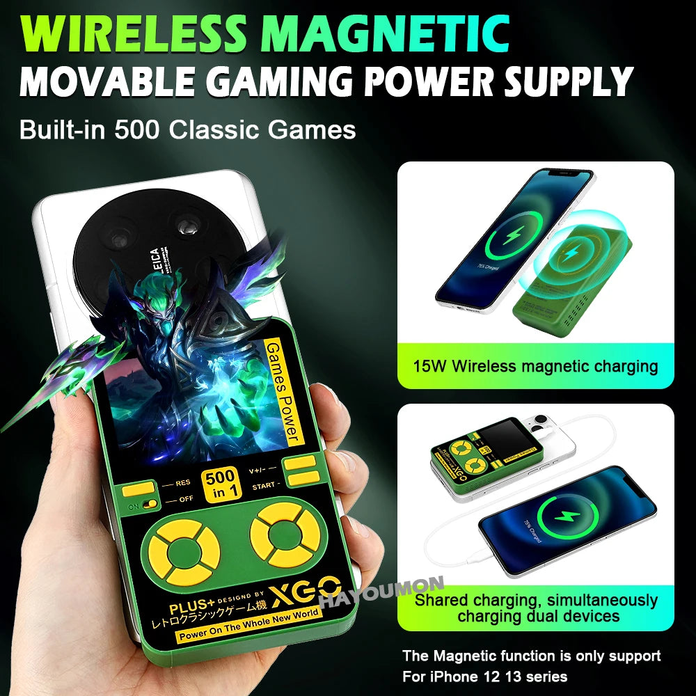 2026 Mini Portable Game Console with 500 Classic Games Large Screen Magnetic Wireless Charging Power 5000mAh Childhood Nostalgia