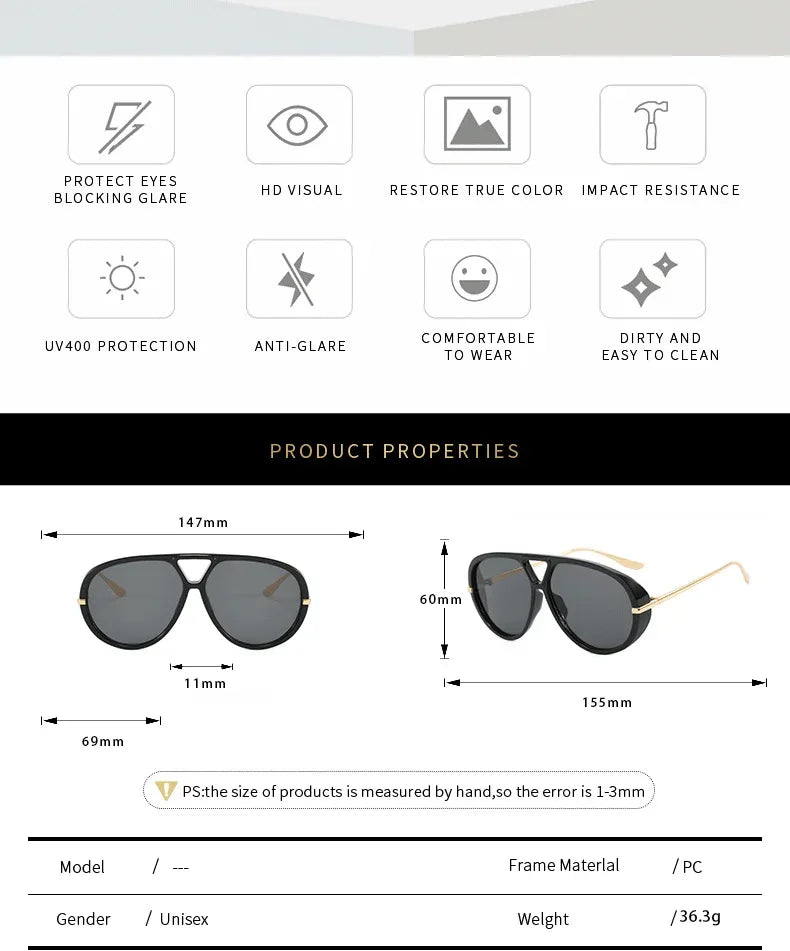 QVQV New Oversized Pilot Sunglasses Women Fashion Luxury Brand Leopard Blue Sunglasses Men Retro Outdoor Driving UV400 Shades