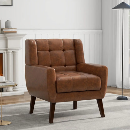 Faux Leather Accent Chair, Modern Upholstered Club Arm Chair for Living Room, Comfy Armchair Single Sofa Seat with, Customized