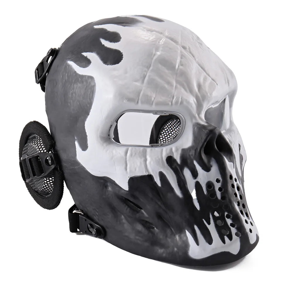 REikirc Full Face Airsoft Tactical Skull Mask with Ear Protection CS Halloween Cosplay Masks
