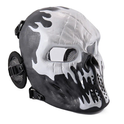 REikirc Full Face Airsoft Tactical Skull Mask with Ear Protection CS Halloween Cosplay Masks
