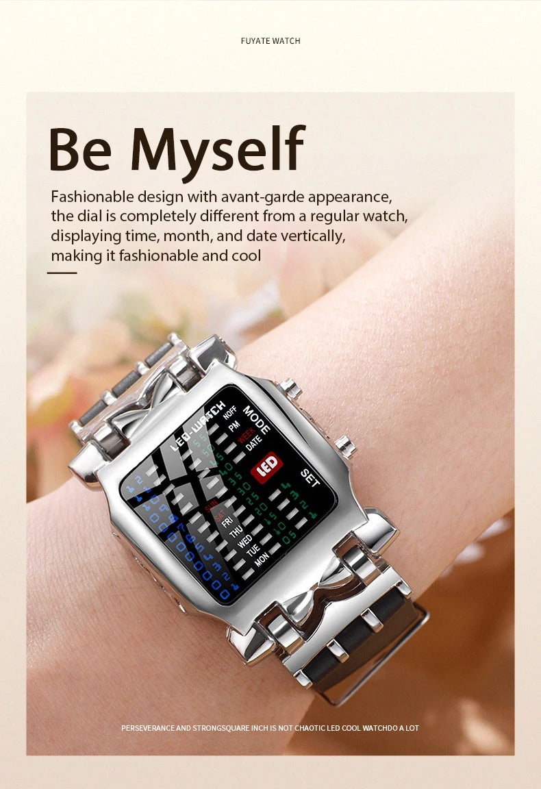 LED Watch Men Fashion Creative Crab Type Electronic Watch Luminous Binary Gift Business Style Cool Waterproof Multi Function
