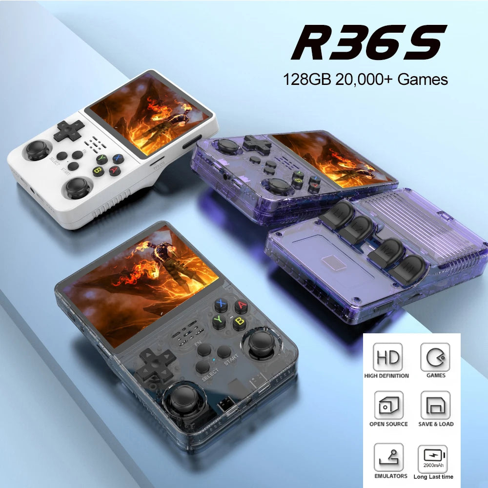 2026 New R36S Retro Handheld Game Console Linux System 3.5 Inch IPS Screen Portable Pocket Video Player 128GB 20000+ Games Gift