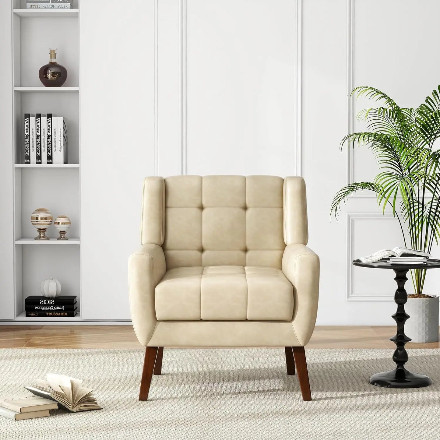 Faux Leather Accent Chair, Modern Upholstered Club Arm Chair for Living Room, Comfy Armchair Single Sofa Seat with, Customized