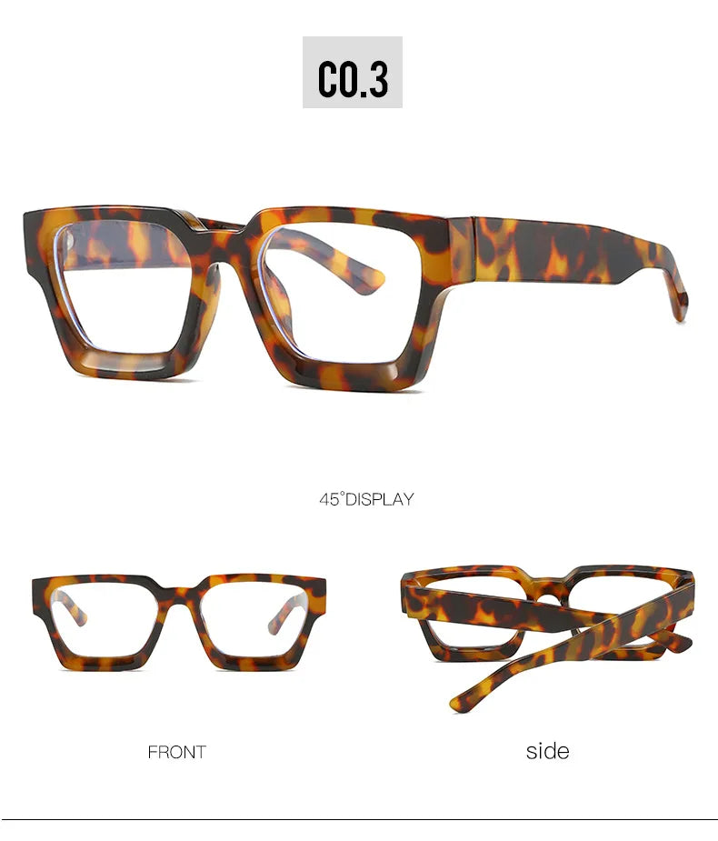 Oversized Square Reading Glasses For Women Brand Designer Blue Light Blocking Eyeglasses Green Leopard Prescription Glasses Men