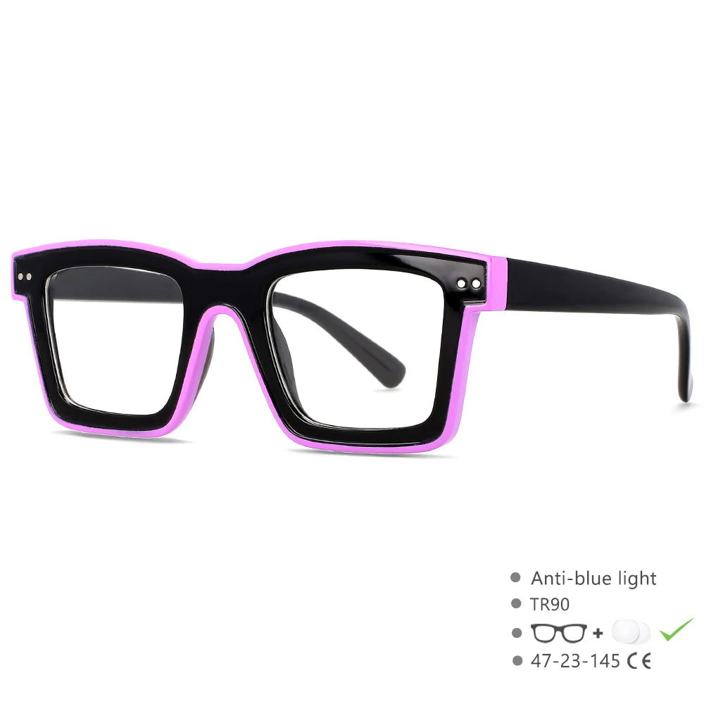 55599 New Fashion Men Brand Designer Glasses for Ladies Anti Blue Retro Square Punk Frame Clear Computer Purple Eyeglasses