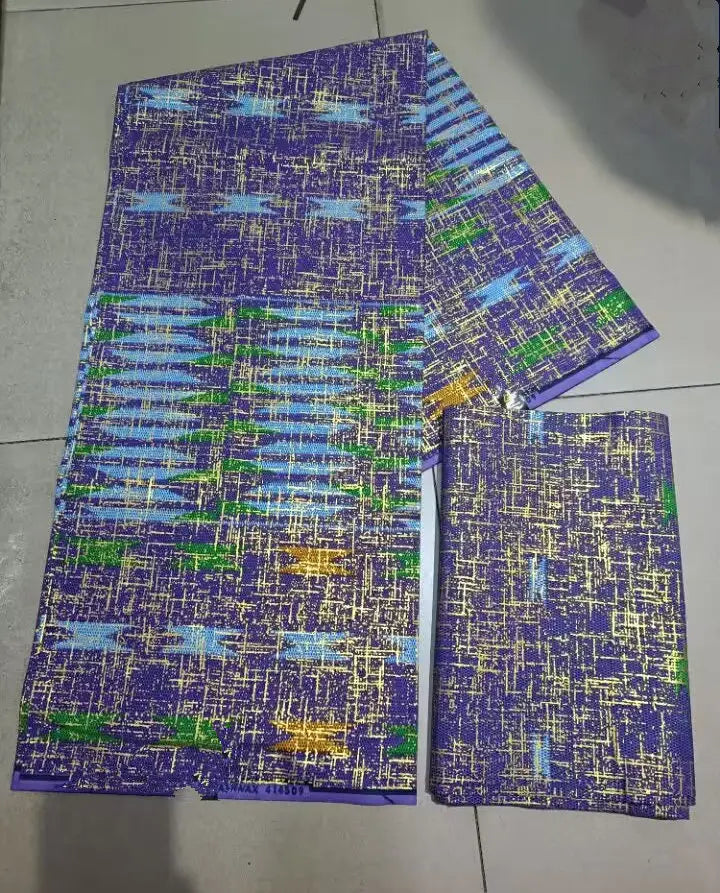 KENTE 4+2YARD 2024 Latest Design 6 Yards/lot African Fabric Gold Powder Ankara 100% Cotton Farbic For Sewing Wax Print Fabric
