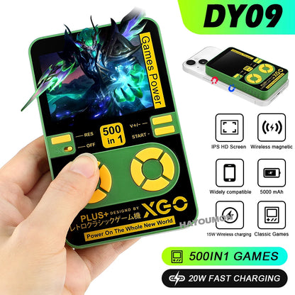 2026 Mini Portable Game Console with 500 Classic Games Large Screen Magnetic Wireless Charging Power 5000mAh Childhood Nostalgia