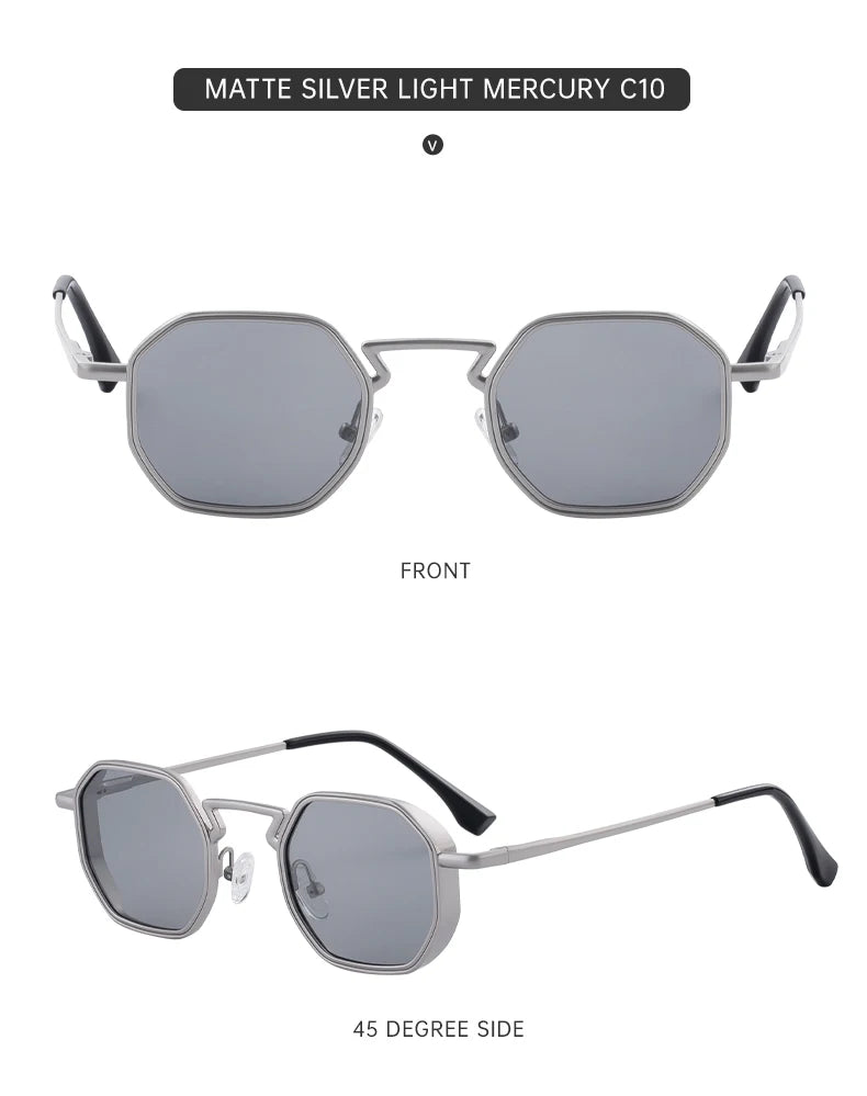 Small Frame Hexason Steampunk Sunglasses Men 2025 Luxury Brand Vintage Punk Eyewear Classic Polygon Metal Sun Glasses Male UV400