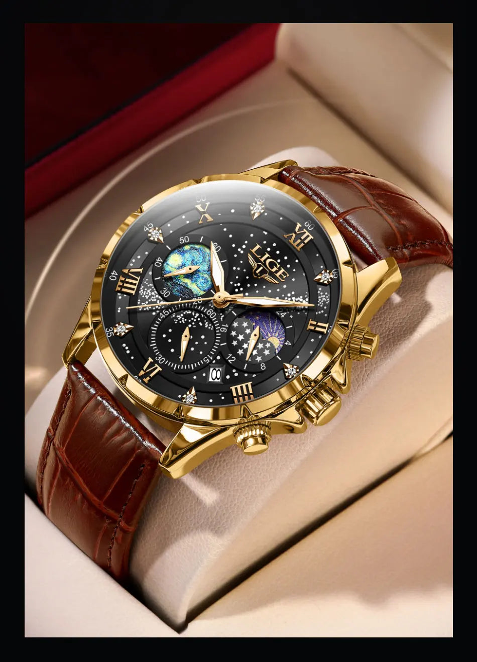 LIGE 2024 Top Luxury Brand Men Genuine Leather Sports Watches Men's Army Military Watch Male Date Quartz Clock Relogio Masculino