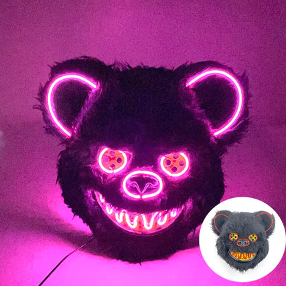 Halloween Light Up Horror Mask Glowing Bloody Bear Killer Mask Flashing Neon Scary Bear Mask for cosplay mask purim props