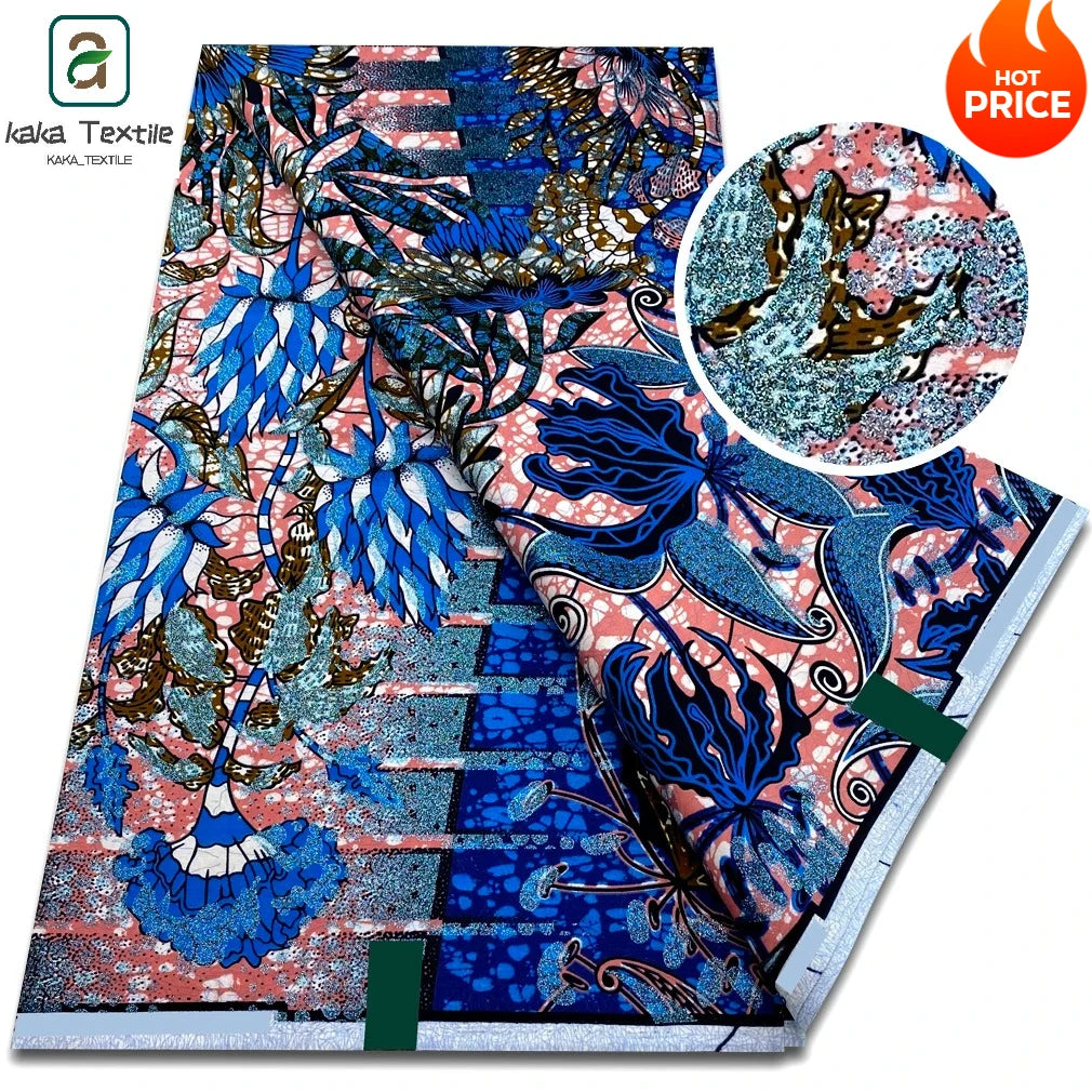 Latest African Grand Golden Wax Fabric Super Good Quality Women Pagne Flash Cotton Prints Batik Ankara Glitter Tissus 6yards