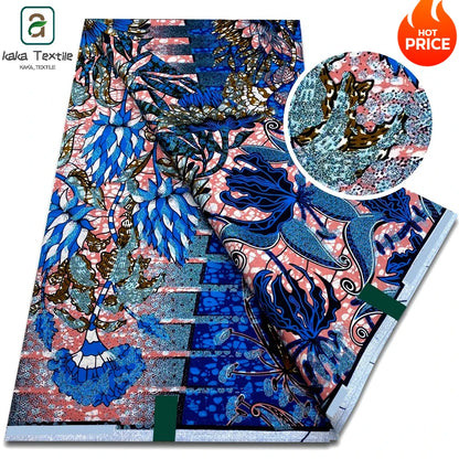 Latest African Grand Golden Wax Fabric Super Good Quality Women Pagne Flash Cotton Prints Batik Ankara Glitter Tissus 6yards