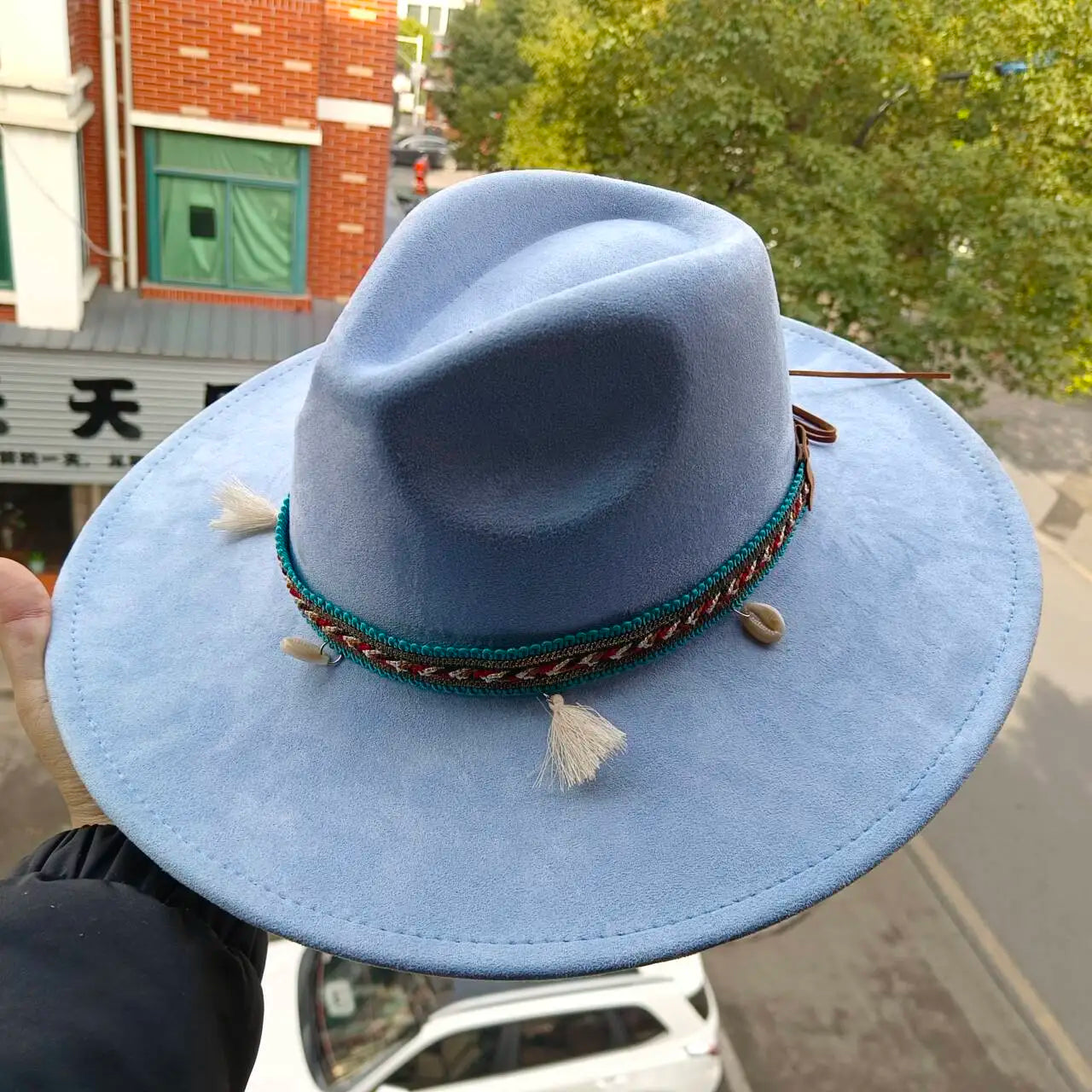 Women's suede 10cm wide Brim Fedora hat Men's autumn and winter felt jazz hat Classic suede Fedora Sombrero